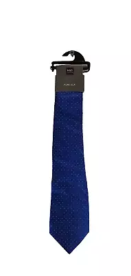 M&s Collection Mens Tie Blue & White Spot Detail Pure Silk One Size New • £11.99