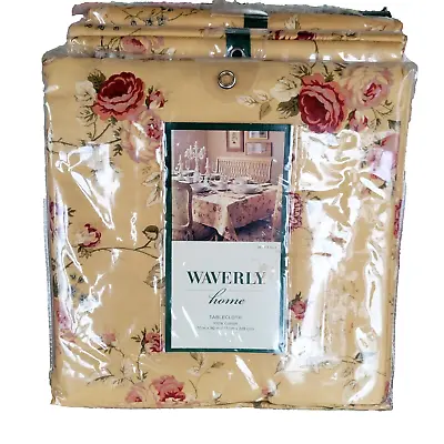 NEW WAVERLY HARBOR HOUSE SONATA FLORAL CABBAGE ROSES 70  X 90  COTTON TABLECLOTH • $30