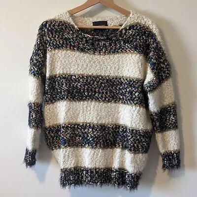 Anthropologie La Fee Verte Black Ivory Metallic Confetti Eyelash Sweater Size S • $35