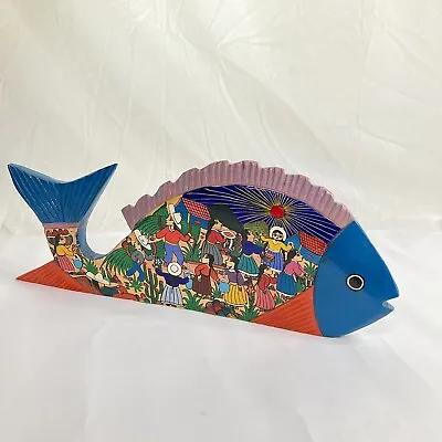 Hand-Painted Fish Artist Audias Roldan Flores - Colorful Folk Art Harvest Scene • $24.95