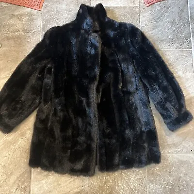 Vintage Dubrowsky & Perlbinder Tissavel Of France Faux Mink USA Fur Coat Black L • $90.30