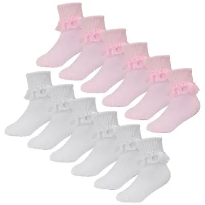 6 Pack Baby Girl Frilly Lace Socks | Sock Snob | Cotton Fancy Socks For Toddler • £7.99