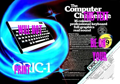 Oric-1 2-page Magazine Advert A3 Poster On 270gsm Ilford Galerie Paper • £19.95