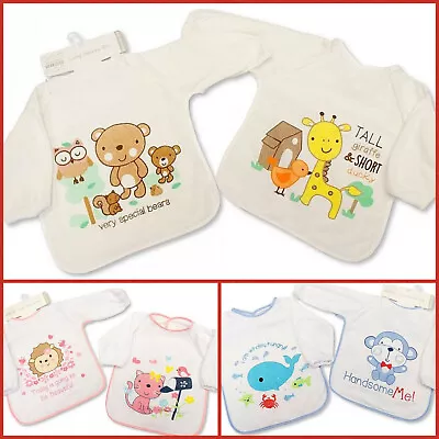 Baby Boys Girls Long Sleeve Terry Towelling Waterproof Peva Toddler Play Bibs  • £6.99