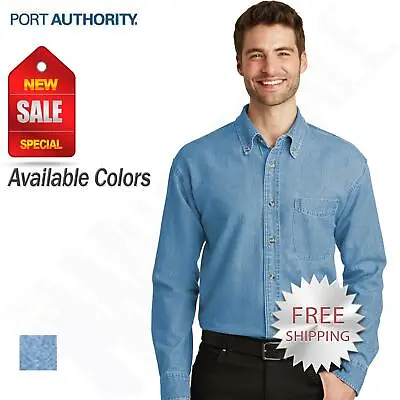 Port Authority Mens Denim Shirt Long Sleeve Button Down Pocket Shirt S600 • $27.93