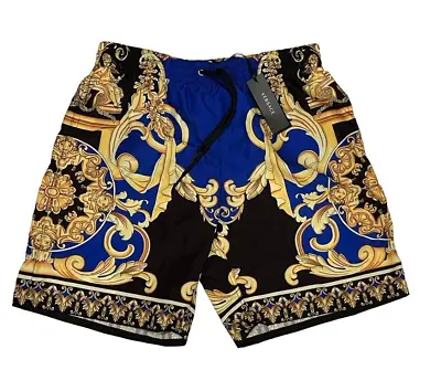 Versace Baroque Men's Gold/Blue/Black Medusa Swim Trunks Size Large/5 34 • $245