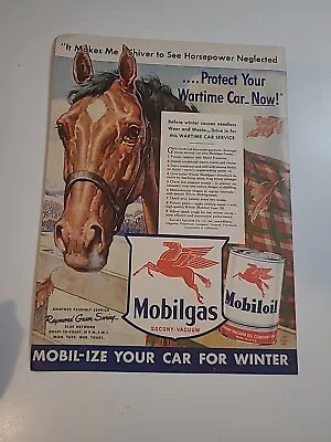 Mobilgas Mobiloil Horse WW2 Print Ad 1942 Vintage 10x14 • $7.99