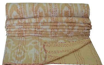 Hand Printed Ikat Quilt Blanket  Bedspread Bohemain Bedding Kantha • $64.99