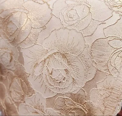 IVORY GOLD Embossed Printed 3D Floral Pattern Jacquard Fabric Sold By The Yard  • $21.49