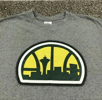 Vintage Seattle Sonics T-Shirt Supersonics Big Distressed Logo Gray Mens XL • $20