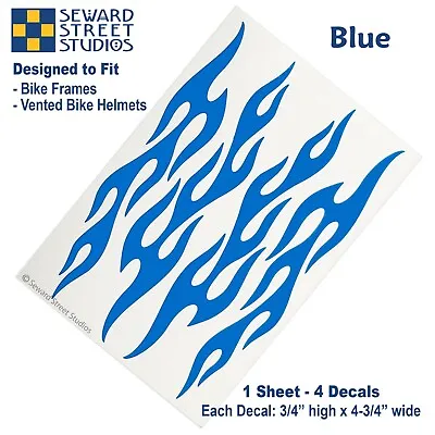 Set Of 4 Blue Flame Bike Decals Retro Fire Bicycle Helmet Stickers Kit #876 • $10.24