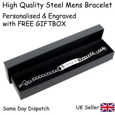 Personalised Engraved Mens Bracelet - Birthday Gift Fathers Day Christmas Gift • £9.59