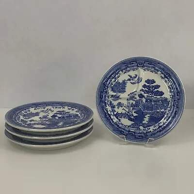 Set Of 4 Vintage Moriyama Blue Willow Divided Grill Dinner Plates 9 3/4  Japan • $44