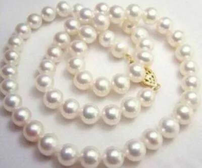 Genuine Natural 9-8mm White South Sea Pearl Necklace 18  17  14k Gold Clasp • $48