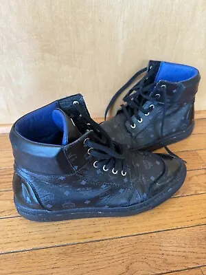 MCM Men’s Visetos Monogram Navy Blue Leather High Top Shoes 44 Us 11 (bo500 • $160.99