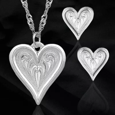 Montana Silversmiths Fine Silver Etched Heart Necklace & Earrings Set New $70 • $49.99