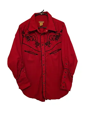 ALAN JACKSON COLLECTION Mens Western Pearl Snap Shirt L Red Embroidered Rodeo • $49.99