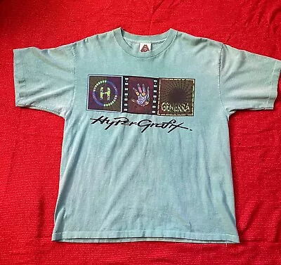 Vintage Hypercolor Hyper Grafix T Shirt Adult Large Generra Made In USA Teal Tee • $99.99