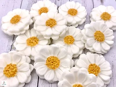 12 Edible White & Gold Flowers Sugar Fondant  Cake Toppers Birthday Wedding • £7.99