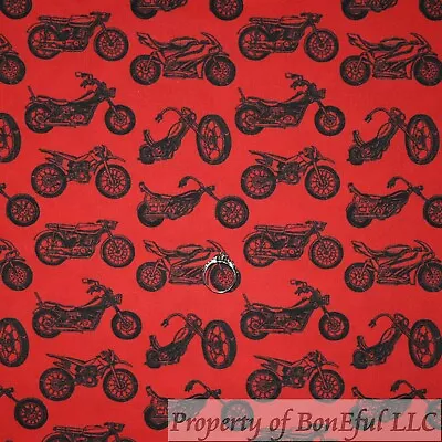 BonEful Fabric Cotton Quilt Red Military Boy Motorcycle Bike Star America SCRAP • $1.49