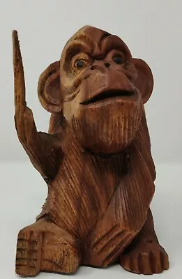 Wood Monkey W/ Finger Statue Carving  Handmade  Home Decor Island Tiki Bar 6 Art • $19.99