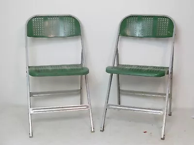 Vintage Lyon Metal Folding Chairs Olive Green - 1940’s Some Rust • $99
