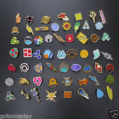 Anime Pocket Monster Poke: Kanto Gym Badges Set Of 58 Metal Pins Brooch • $35.09