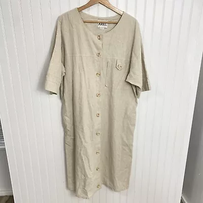 Vintage 90s Ariel Beige Khaki Cotton Dress Maxi Beach Resort Wear Womens Medium • $29