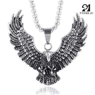 Mens Bald American Eagle Pendant Necklace Punk Jewelry Stainless Steel Chain 24  • $11.99