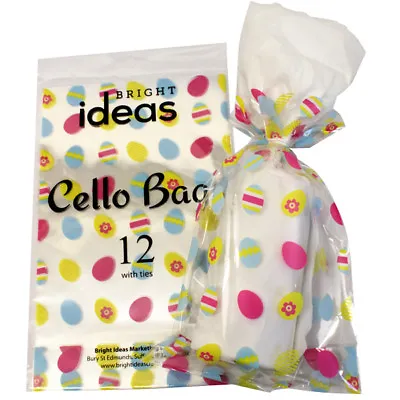 12 Easter  Cellophane Cello Party Bags With Twist Ties MINI EGG  DESIGN  • £3.99