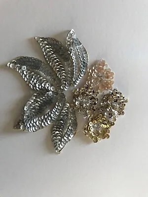 £10 • Buy Applique Sequin Flower Motif Haberdashery Embroidery Silver Gold Blush