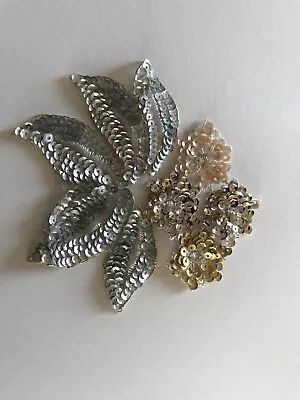 Applique Sequin Flower Motif Haberdashery Embroidery Silver Gold Blush • £10