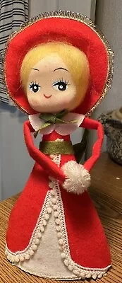 Vintage Felt Tree Topper Girl Dressed Like Mrs Claus Japan Paper Christmas Decor • $12