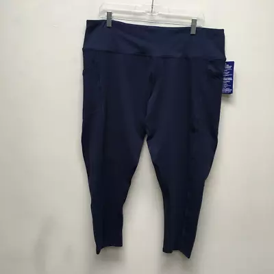 Champion Womens Absolute Eco Leggings Pants Blue High Rise Pockets Plus 3X New • $13.12