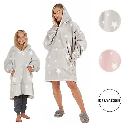 Dreamscene Star Print Coral Sherpa Fleece Hoodie Blanket Oversized Throw Jumper • £7.99