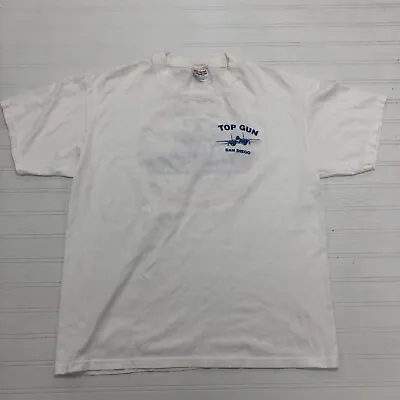 Vintage Hanes White Top Gun Fighter Jet Graphic Short Sleeve T-Shirt Adult L • $25