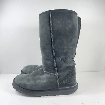 UGG Australia Womens Classic Tall Sheepskin Boots Black Size 10 Suede 5815 • $25