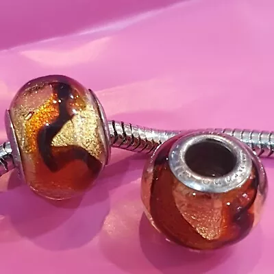 £9.99 • Buy Genuine AMORE & BACI 925 Sterling Silver Amber Glass Charm Bead F4