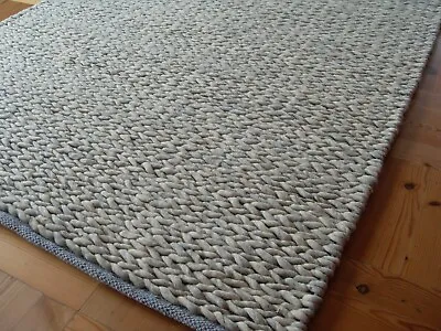 £275 • Buy Clearance £275  BRAIDED WOOL RUG. HANDMADE. 20MM THICK PILE! NW03 NATURAL/GREY.