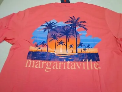 Jimmy Buffett Margaritaville Palm Tree Graphic Coral Color Pocket T Shirt Medium • $18.99
