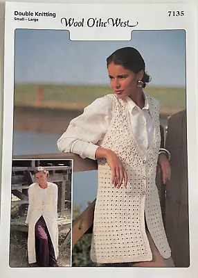 Ladies Lace Yoke Waistcoat Long + Shorter CROCHET PATTERN Wool O'the West 7135 • £3.79