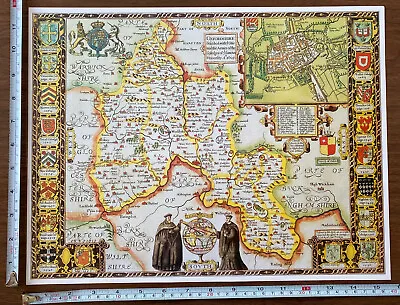 £9.99 • Buy Old Tudor Poster Map Oxfordshire, Oxford: Speed 1600s 15  X 12 Reprint Antique