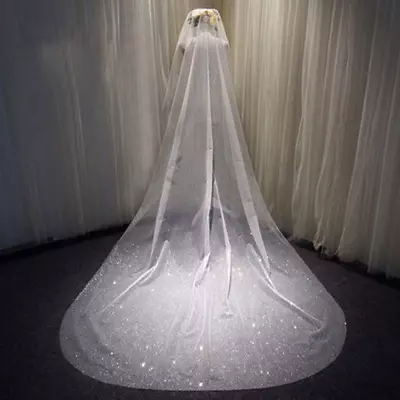 Wedding Veil Comb Bridal Cathedral Veil 1 Tier Drop Veil Wedding Rhinestones Hai • $50.91