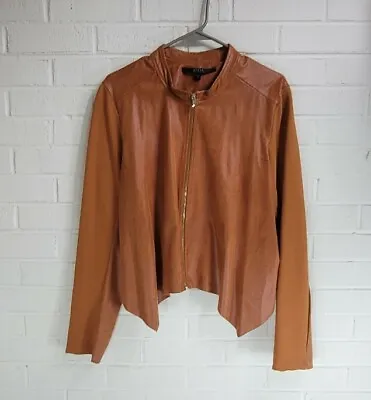 $39.59 • Buy GUESS Women Cognac Vegan Leather Pebbled Motorcycle Jacket Handkerchief Hem XL