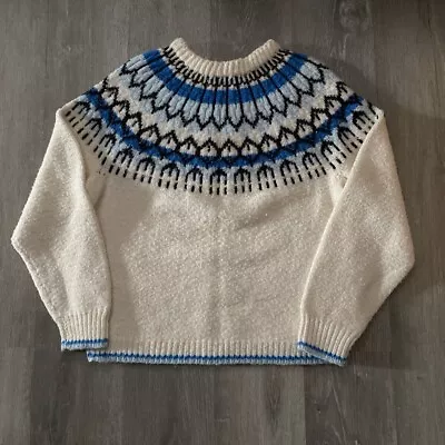 Handknit Mens Sweater Gray Blue White Wool Nordic Icelandic Type Design • $34.99