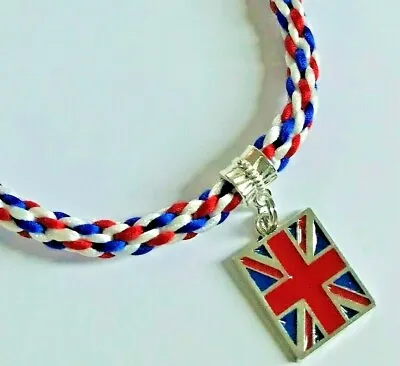 £2.80 • Buy Union Jack Flag Dangle Charm On Kumihimo Bracelet 