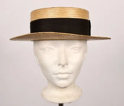 Men's VTG Early 1900s Straw Boater / Skimmer Hat Sz 7 1/8 • $99