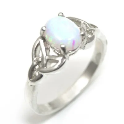 $171.06 • Buy Trinity Knot Ring 1ct Oval Unicorn Tear Cultured Opal Sterling Silver 