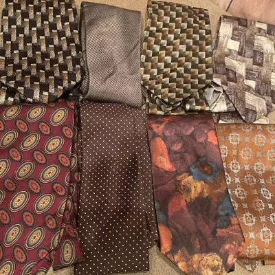 8 Brown Tan Red Vintage & Modern Great Condition Silk Polyester Neck Tie Lot • $25