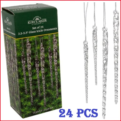 $12.89 • Buy Clear Glass Icicle Ornaments Christmas Tree Decoration Xmas Home Decor Set Of 24